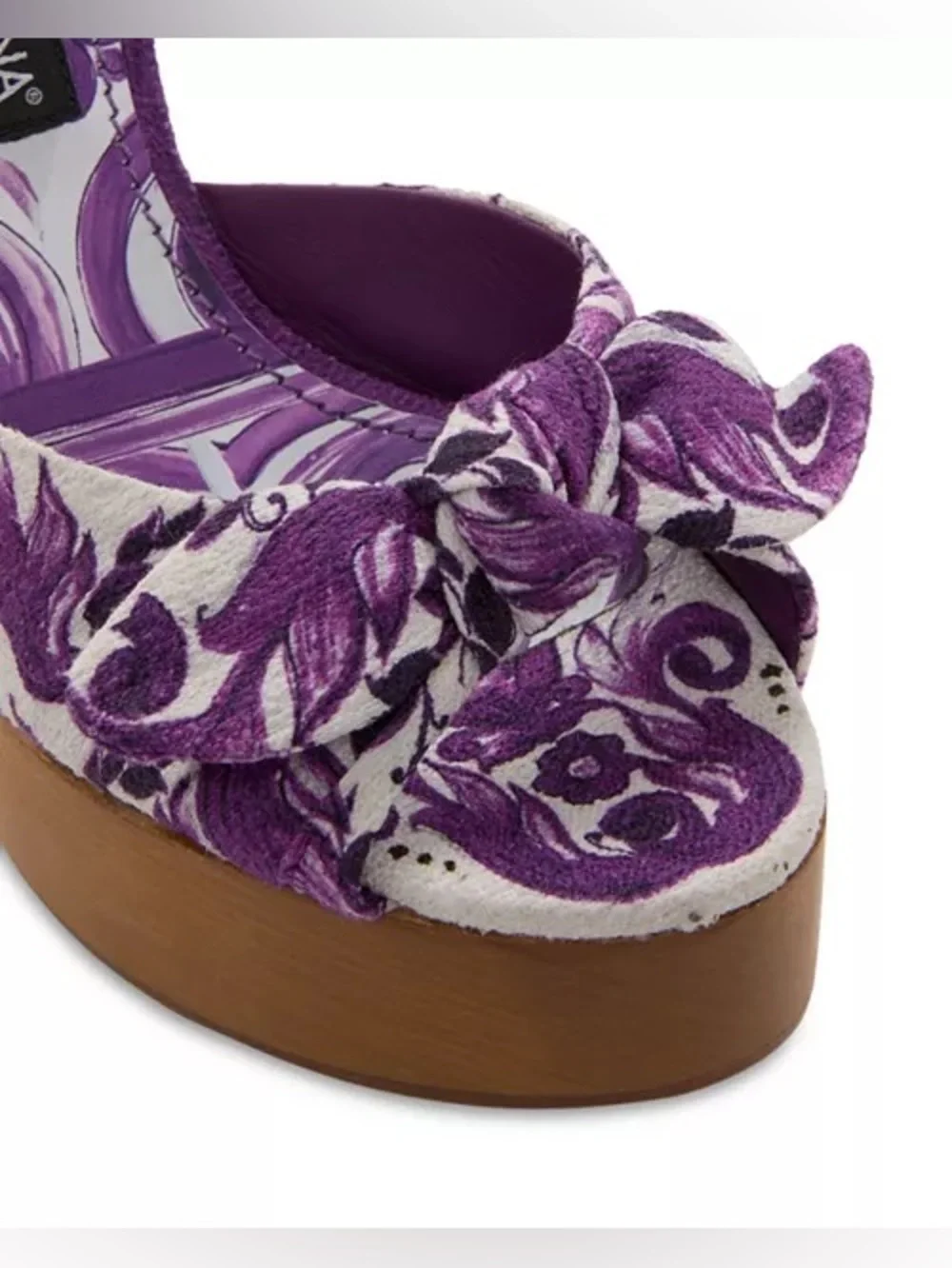 Dolce & Gabbana Purple Floral Platform Sandal with Wood Block Heel